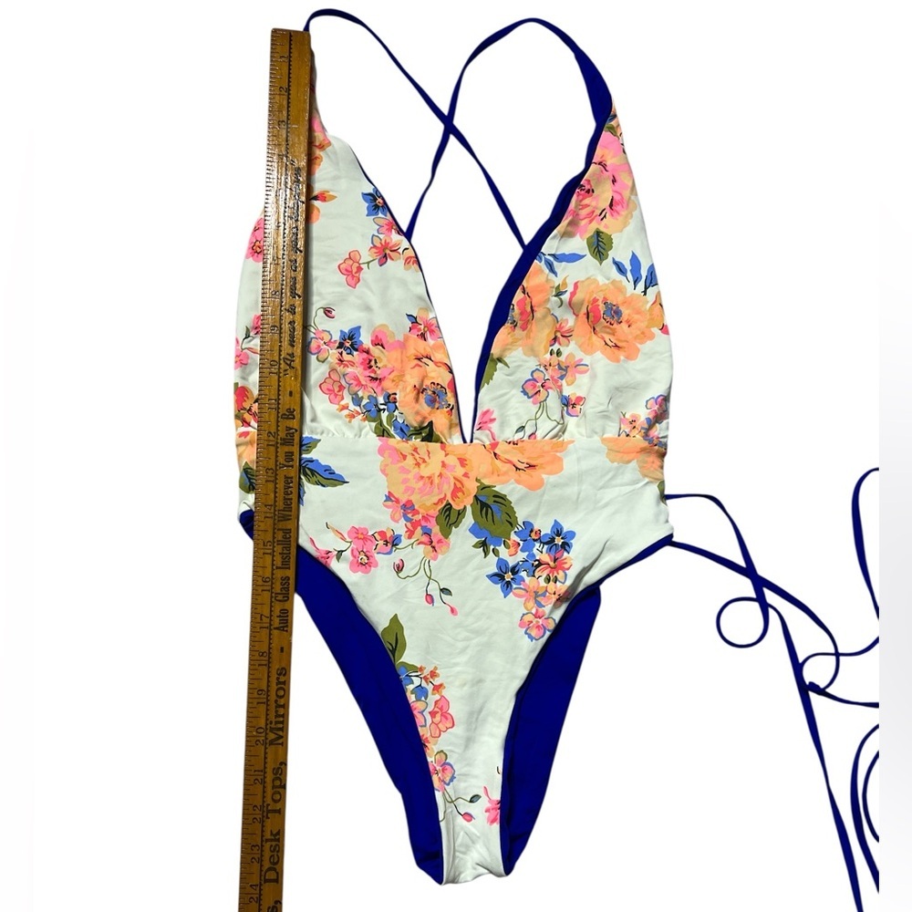 Maaji Safari Reversible One Piece Swimsuit Floral Criss Cross Back Tie Side - Picture 4 of 8